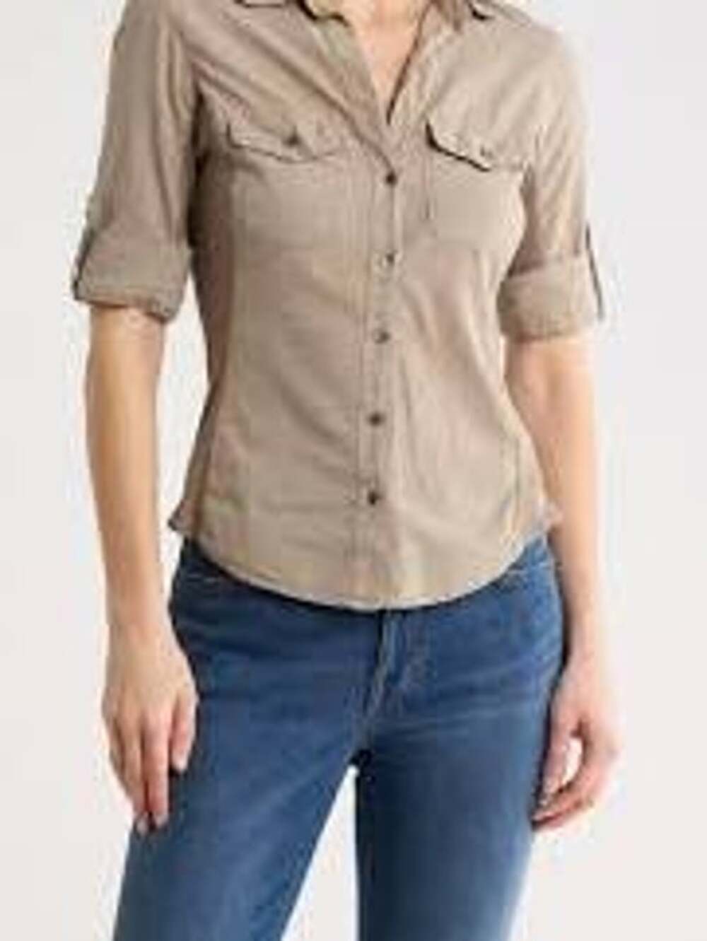 Standard James Perse Button-up shirt 3/4 roll-tab sleeves 2/M taupe khaki top